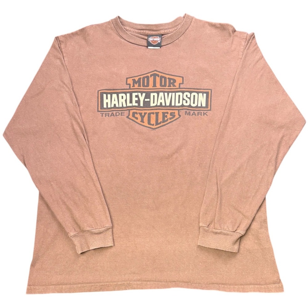 Harley Davidson Long Sleeve Shirt Brown Bar Shield Logo Mens XL USA‎ Made